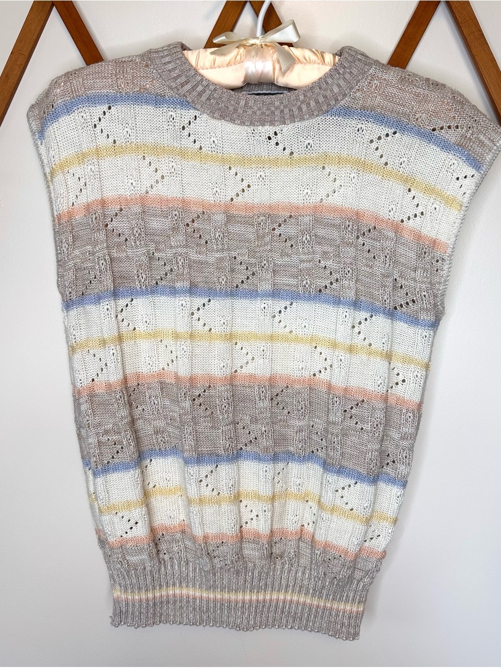 Vintage 70s 80s Keneth Too! Knit Sleeveless Pastel Stripe Sweater Vest - size M